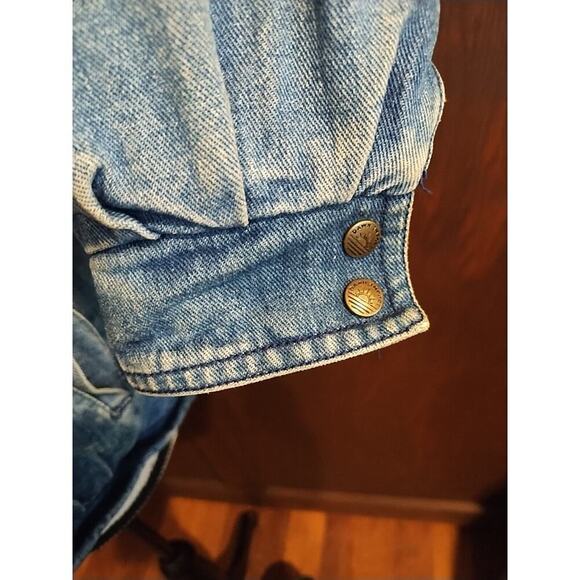 Vintage 80s Dawn Size Small Denim Blue jacket puff sleeve Plaid Flannel lining - Picture 5 of 5